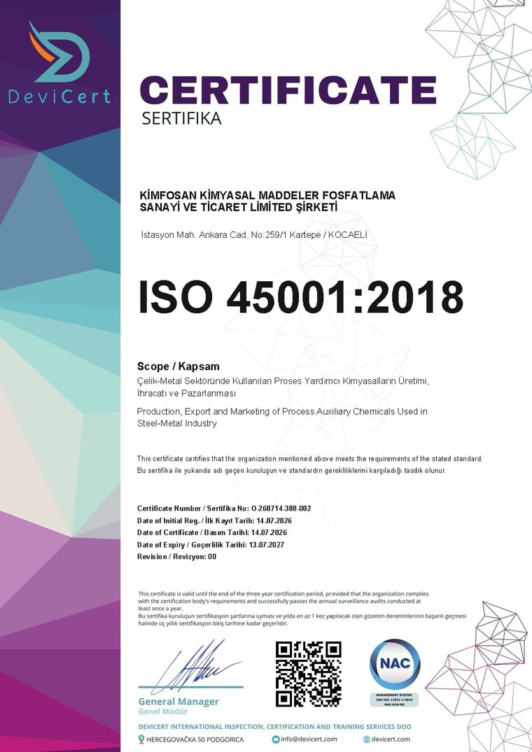 ISO 45001:2018 certificate